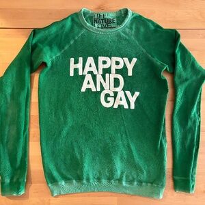 Free City Green Happy And Gay 100% Cotton Sweatshirt Pullover XXS